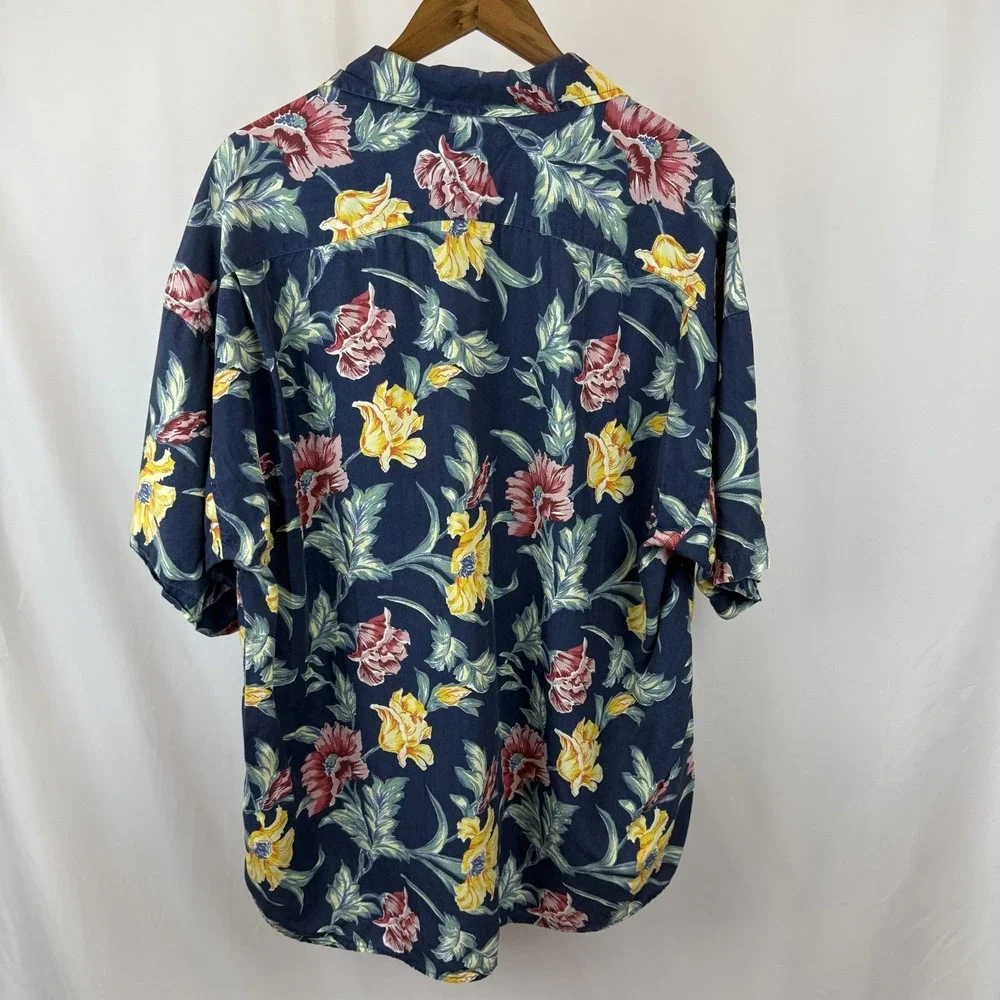 VTG Tommy Hilfiger Men's Large Hawaiian‎ Button Up Shirt Blue